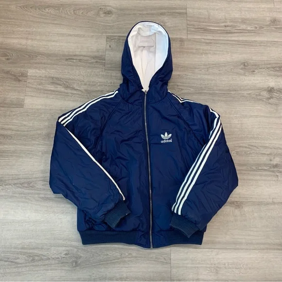 adidas ジャケット ネイビー/ホワイト Adidas Jacket Windbreaker Reversible 2 in 1 Hooded Vintage